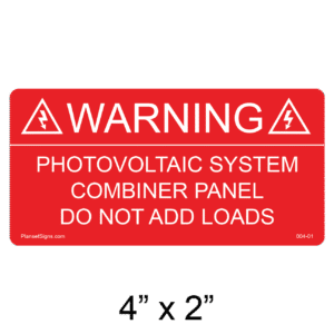 Solar Combiner Panel Label, SKU 004-01