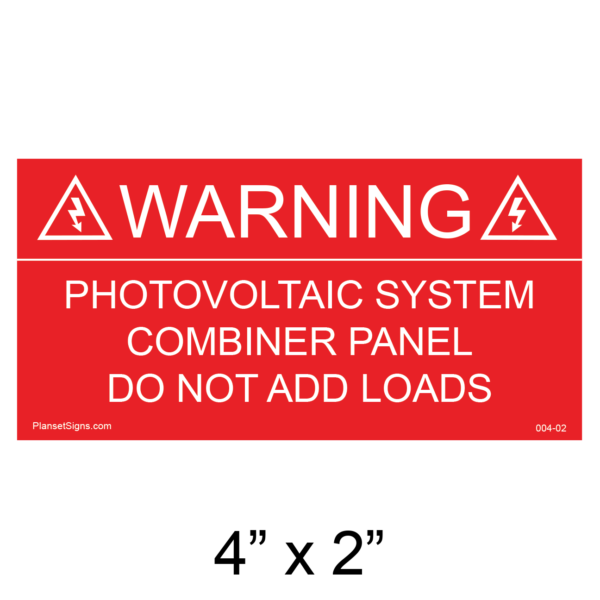 004-02 Solar Combiner Panel Placard