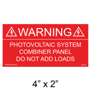 Solar Combiner Panel Placard, SKU 004-02