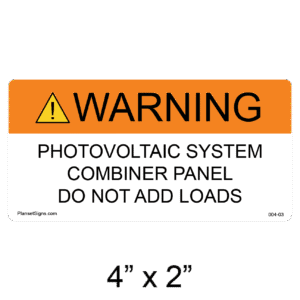 Solar Combiner Panel Label, SKU 004-03