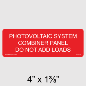 Solar Combiner Panel Label, SKU 005-01