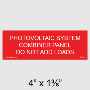 Solar Combiner Panel Placard, SKU 005-02