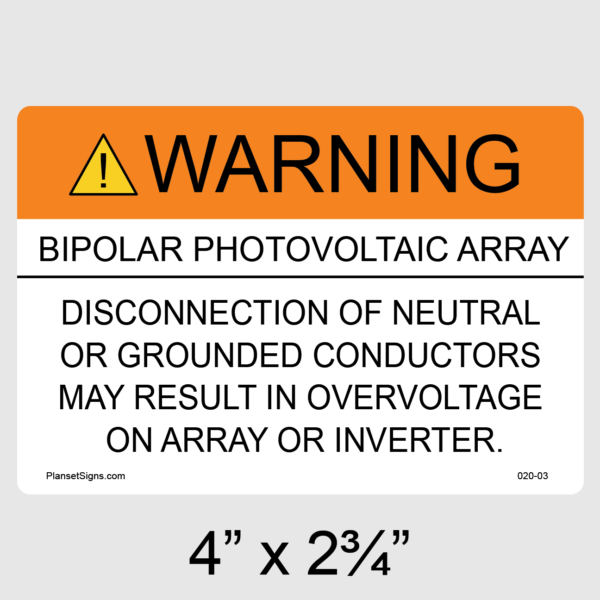 020-03 Warning Bipolar PV Array Label