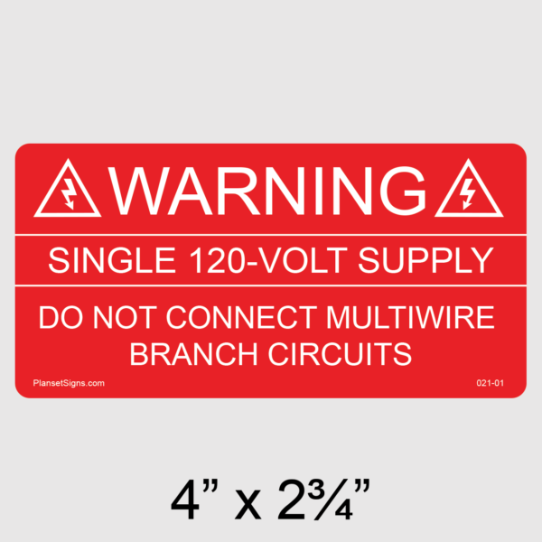 021-01 Warning Single 120-Volt Supply Label