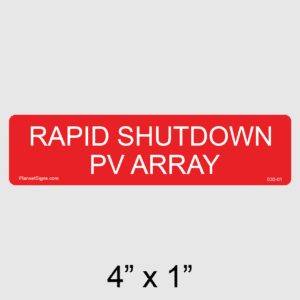 Rapid Shutdown PV Array Label, SKU 030-01