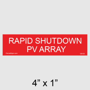 Rapid Shutdown PV Array Placard, SKU 030-02