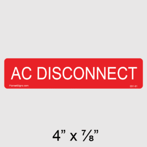 AC Disconnect Label, SKU 031-01