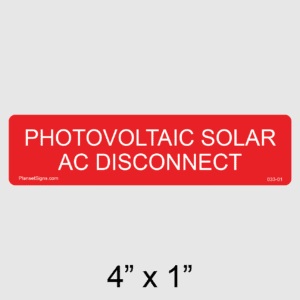 Solar AC Disconnect Label, SKU 033-01