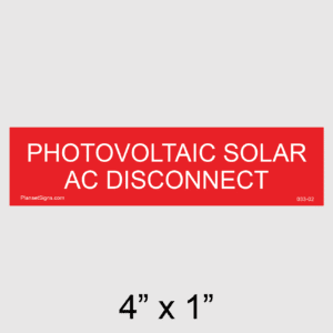 Solar AC Disconnect Placard, SKU 033-02
