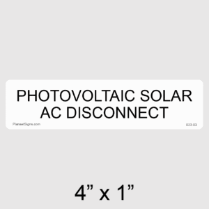 Solar AC Disconnect Label, SKU 033-03