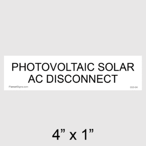 Solar AC Disconnect Placard, SKU 033-04