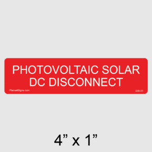 Solar DC Disconnect Label, SKU 038-01