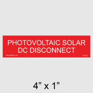 Solar DC Disconnect Placard, SKU 038-02