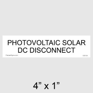 Solar DC Disconnect Placard, SKU 038-04