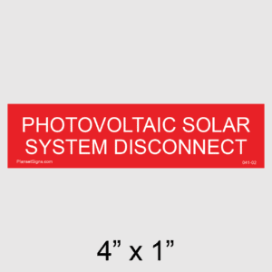 Solar System Disconnect Placard, SKU 041-02