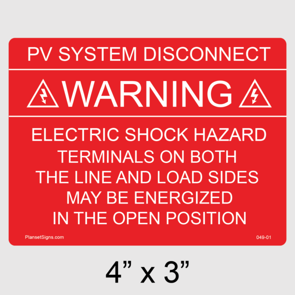 049-01 Solar Warning Label