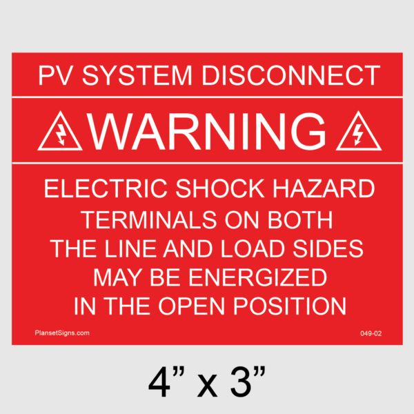049-02 Solar Warning Placard