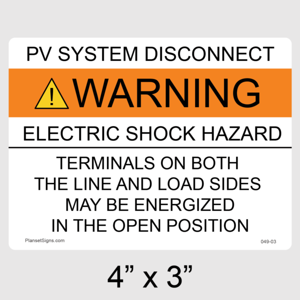 049-03 Solar Warning Label