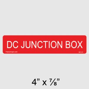 Solar DC Junction Box Label, SKU 061-01