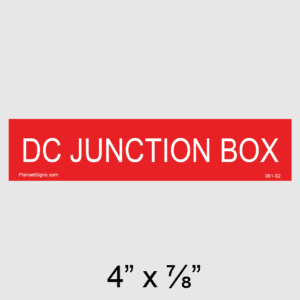 Solar DC Junction Box Placard, SKU 061-02