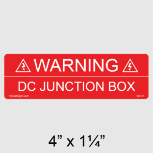 Warning DC Junction Box Label, SKU 062-01