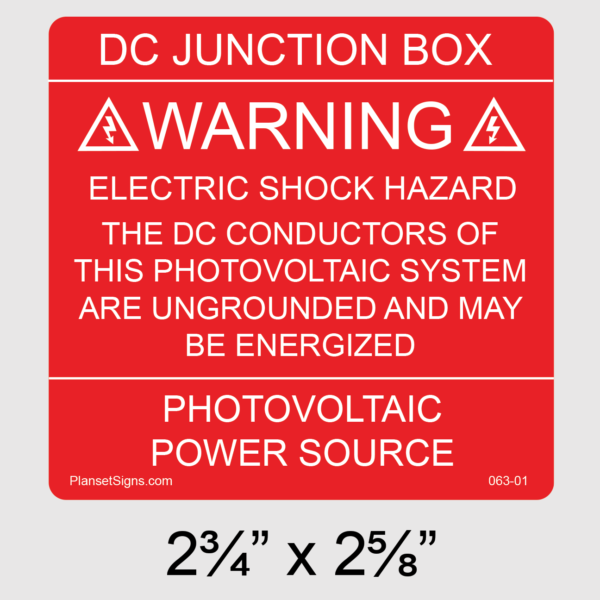 063-01 Solar DC Junction Box Label