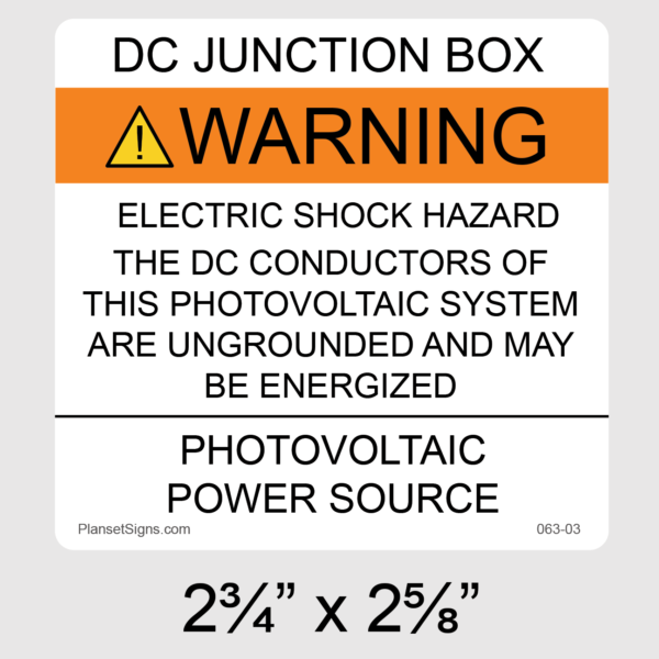 063-03 Solar DC Junction Box Label
