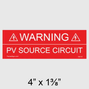 Solar Warning Source Circuit Placard, SKU 066-02