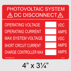 DC Disconnect Write-In Label, SKU 100-01