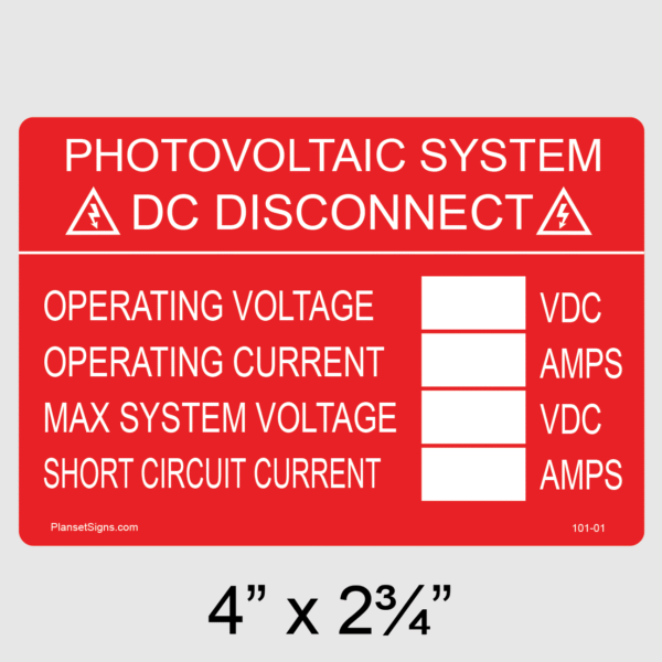 101-01 DC Disconnect Label