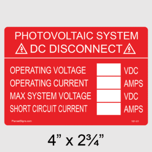 DC Disconnect Label, SKU 101-01