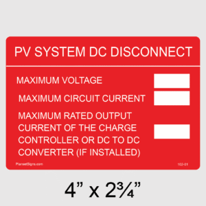 DC Disconnect Label, SKU 102-01
