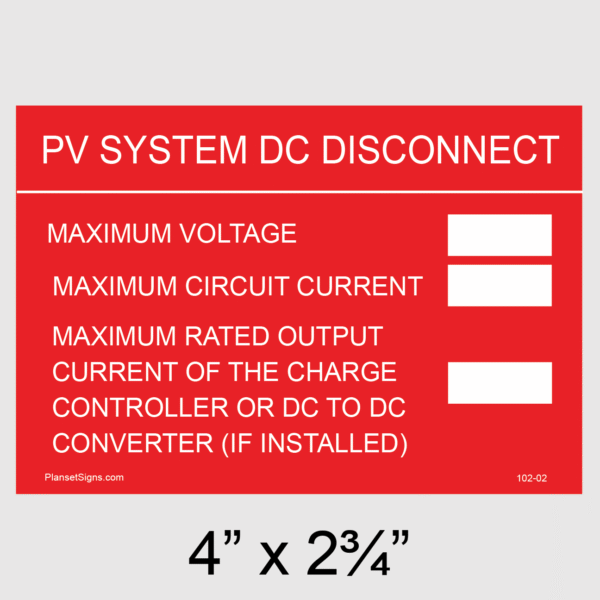 102-02 DC Disconnect Placard