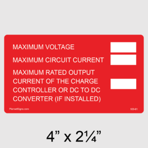 Maximum Voltage Label, SKU 103-01