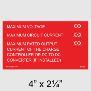 Maximum Voltage Placard, SKU 103-02