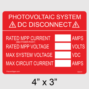 DC Disconnect Label, SKU 104-01