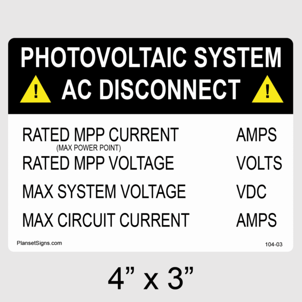 104-03 DC Disconnect Label