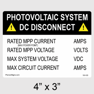 DC Disconnect Label, SKU 104-03