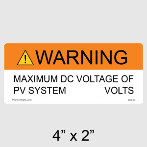 Maximum DC Voltage Label, SKU 106-01