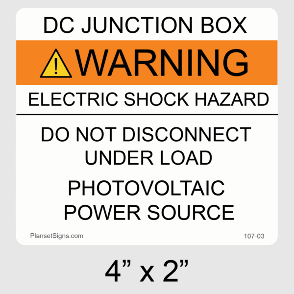 107-03 DC Junction Box Label