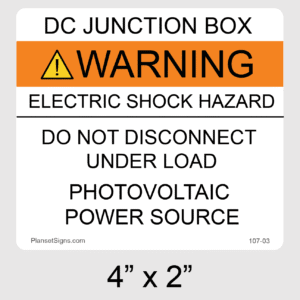 DC Junction Box Label, SKU 107-03