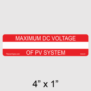 Maximum DC Voltage Label, SKU 108-03