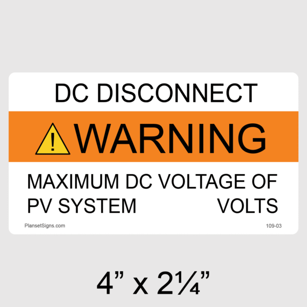 109-03 DC Combiner Box  Label
