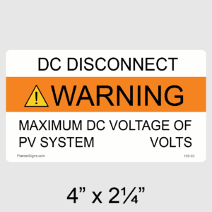 DC Combiner Box Label, SKU 109-03