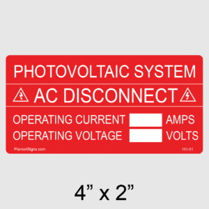 AC Disconnect Write-In Label, SKU 111-01