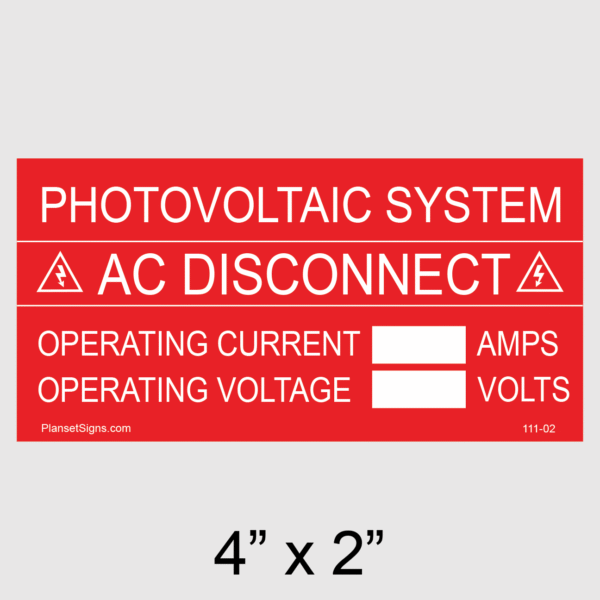 111-02 Custom AC Disconnect Placard