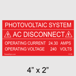 Custom AC Disconnect Placard, SKU 111-02