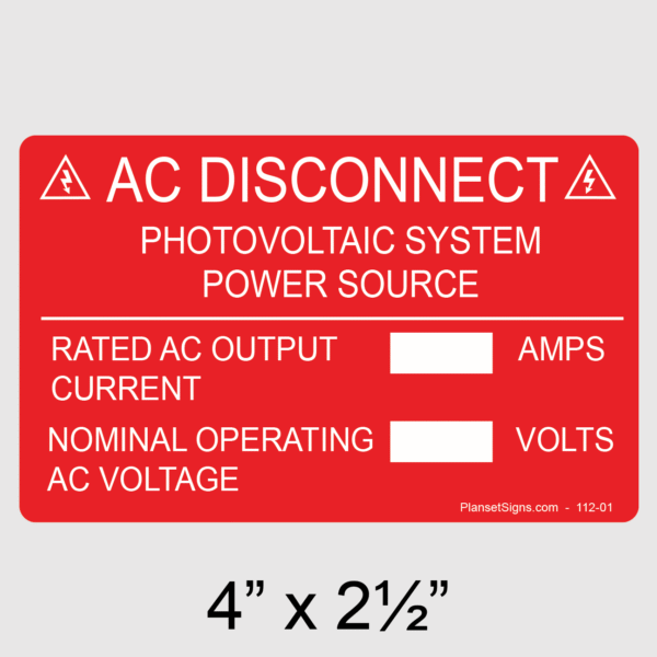 112-01 AC Disconnect Label