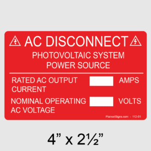 AC Disconnect Label, SKU 112-01