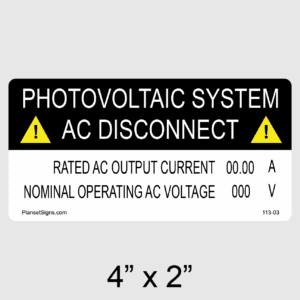 AC Disconnect Label, SKU 113-03